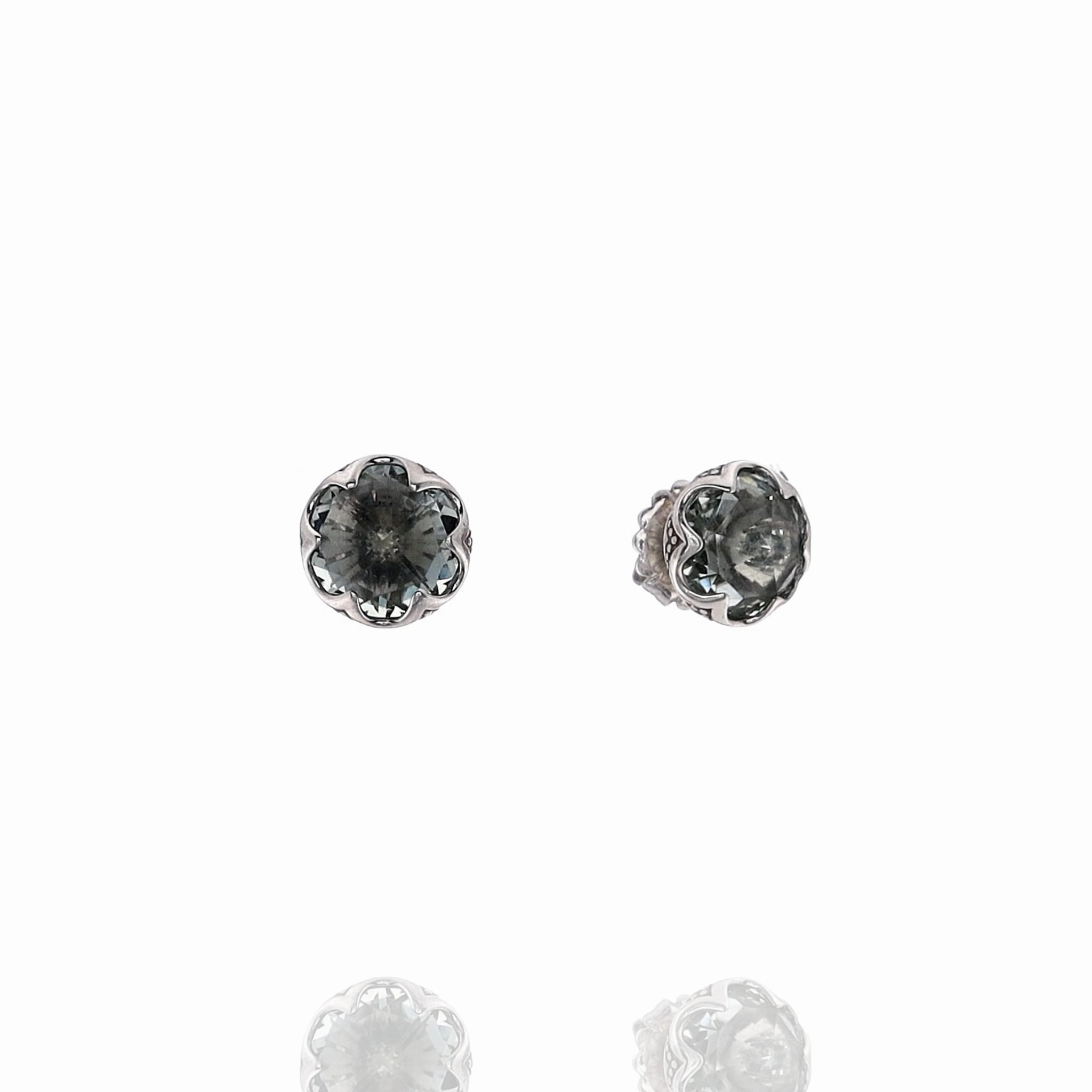 Estate Tacori Crescent Collection Sterling Silver Prasiolite Stud Earrings