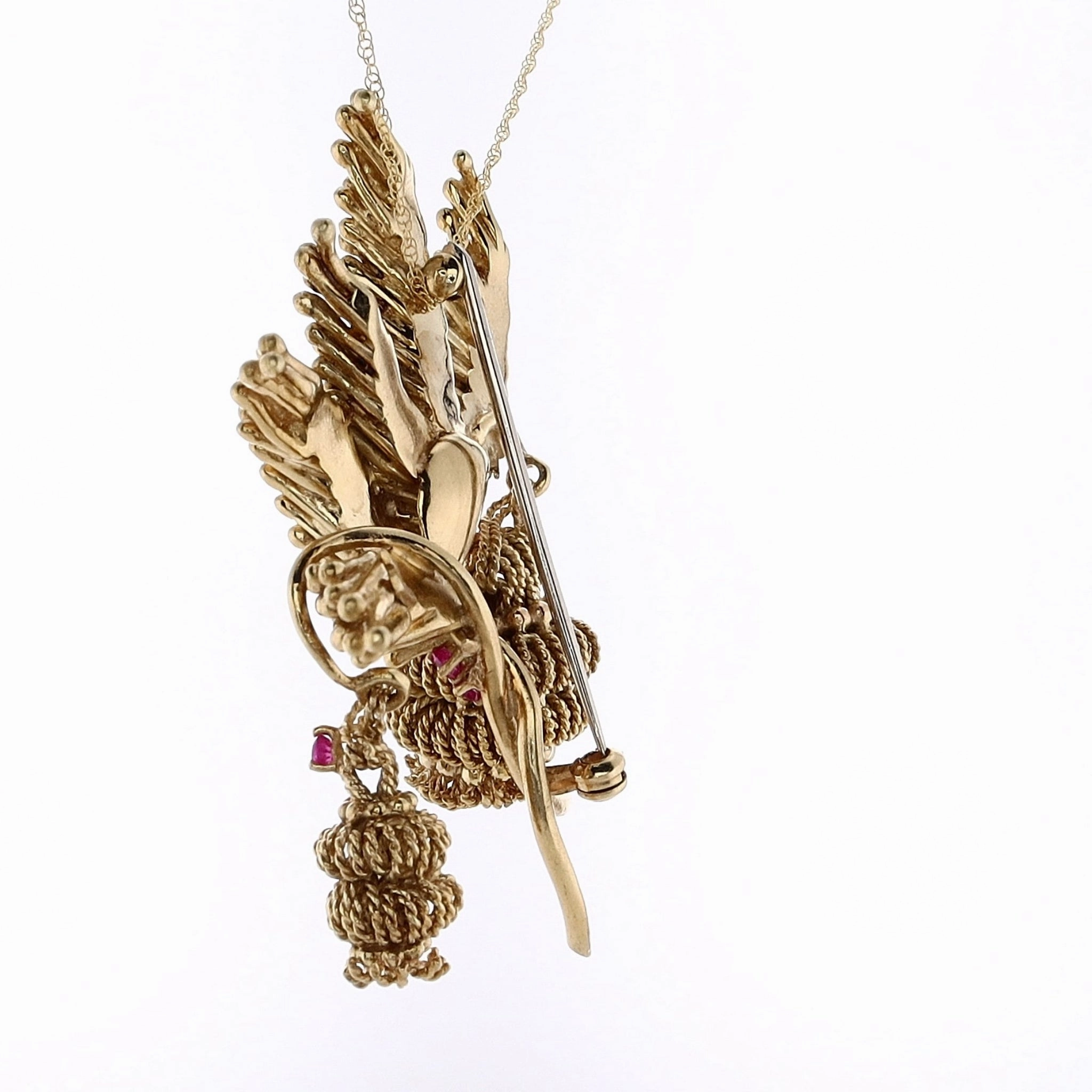 Estate Tiffany & Co 18 Karat Yellow Gold Beaded Spray Design Brooch with Dangles