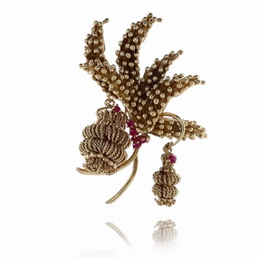 Estate Tiffany & Co 18 Karat Yellow Gold Beaded Spray Design Brooch with Dangles