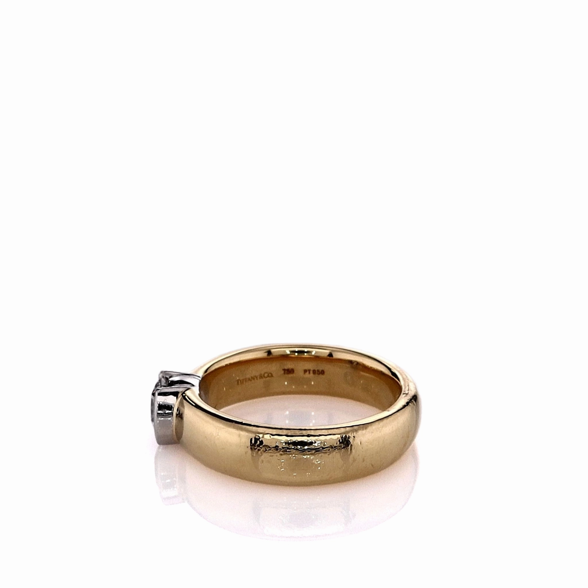Estate Tiffany & Co 18k Yellow Gold Polished Shank Half Bezel Diamond Ring