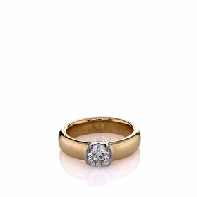 Estate Tiffany & Co 18k Yellow Gold Polished Shank Half Bezel Diamond Ring