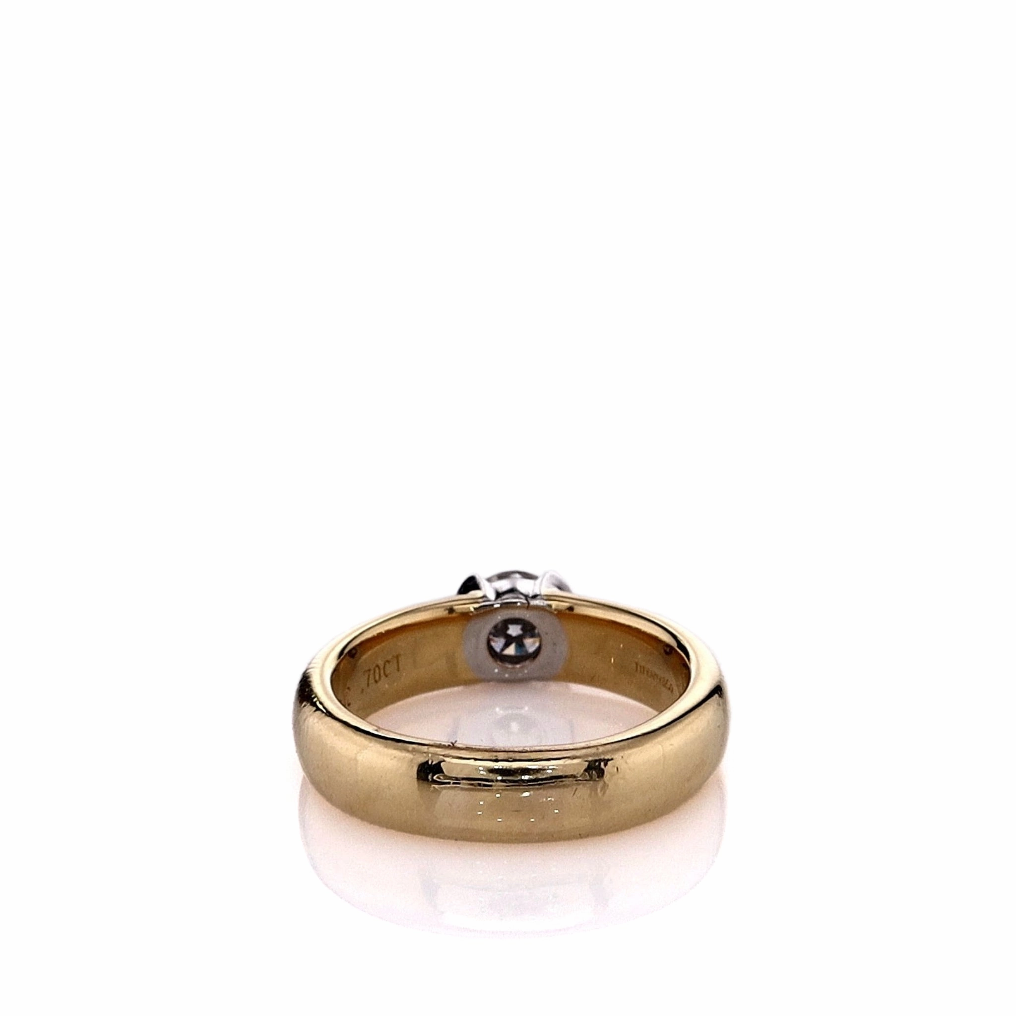 Estate Tiffany & Co 18k Yellow Gold Polished Shank Half Bezel Diamond Ring