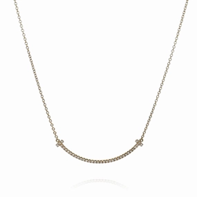 Estate Tiffany & Co 18k Yellow Gold "Tiffany T" Diamond Smile Pendant Necklace
