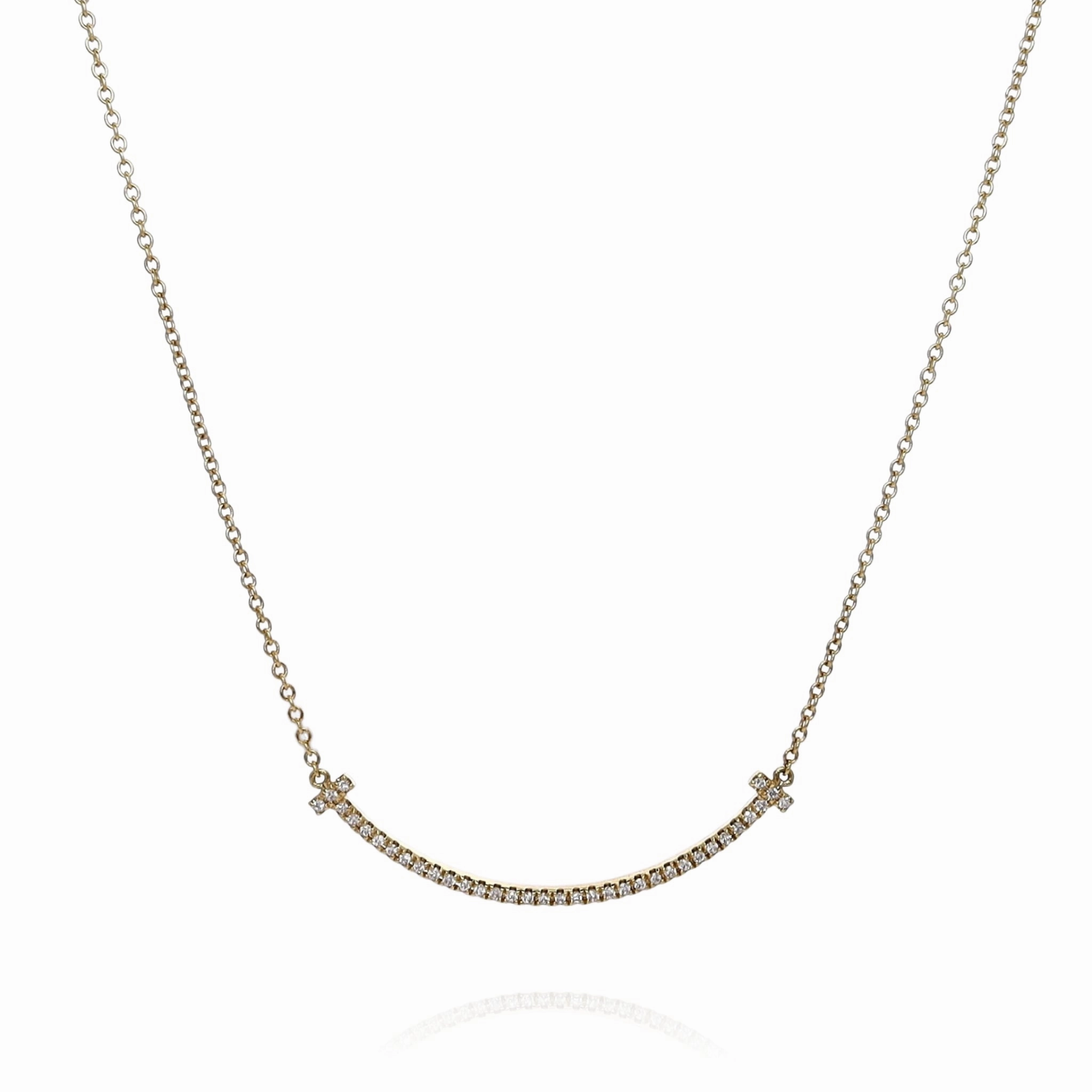 Estate Tiffany & Co 18k Yellow Gold "Tiffany T" Diamond Smile Pendant Necklace