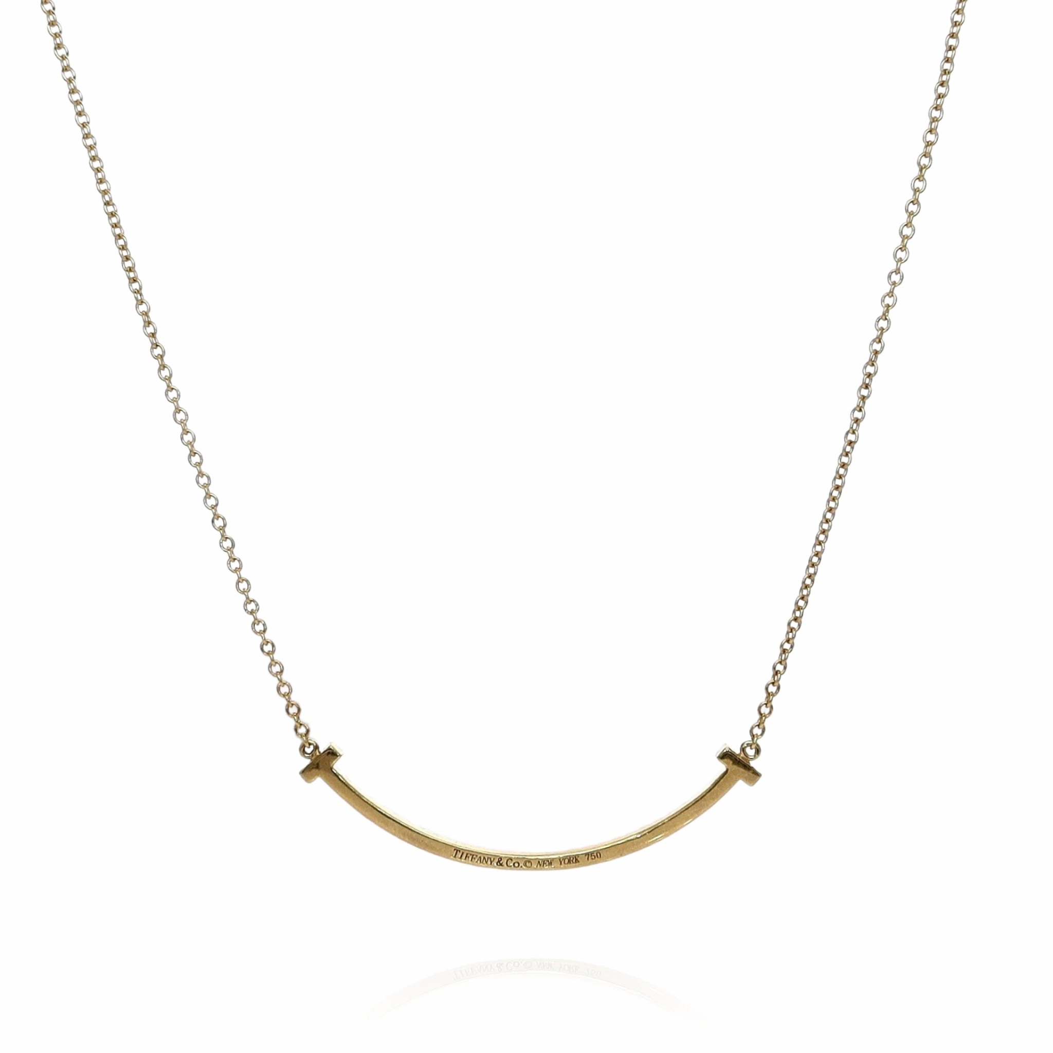 Estate Tiffany & Co 18k Yellow Gold "Tiffany T" Diamond Smile Pendant Necklace