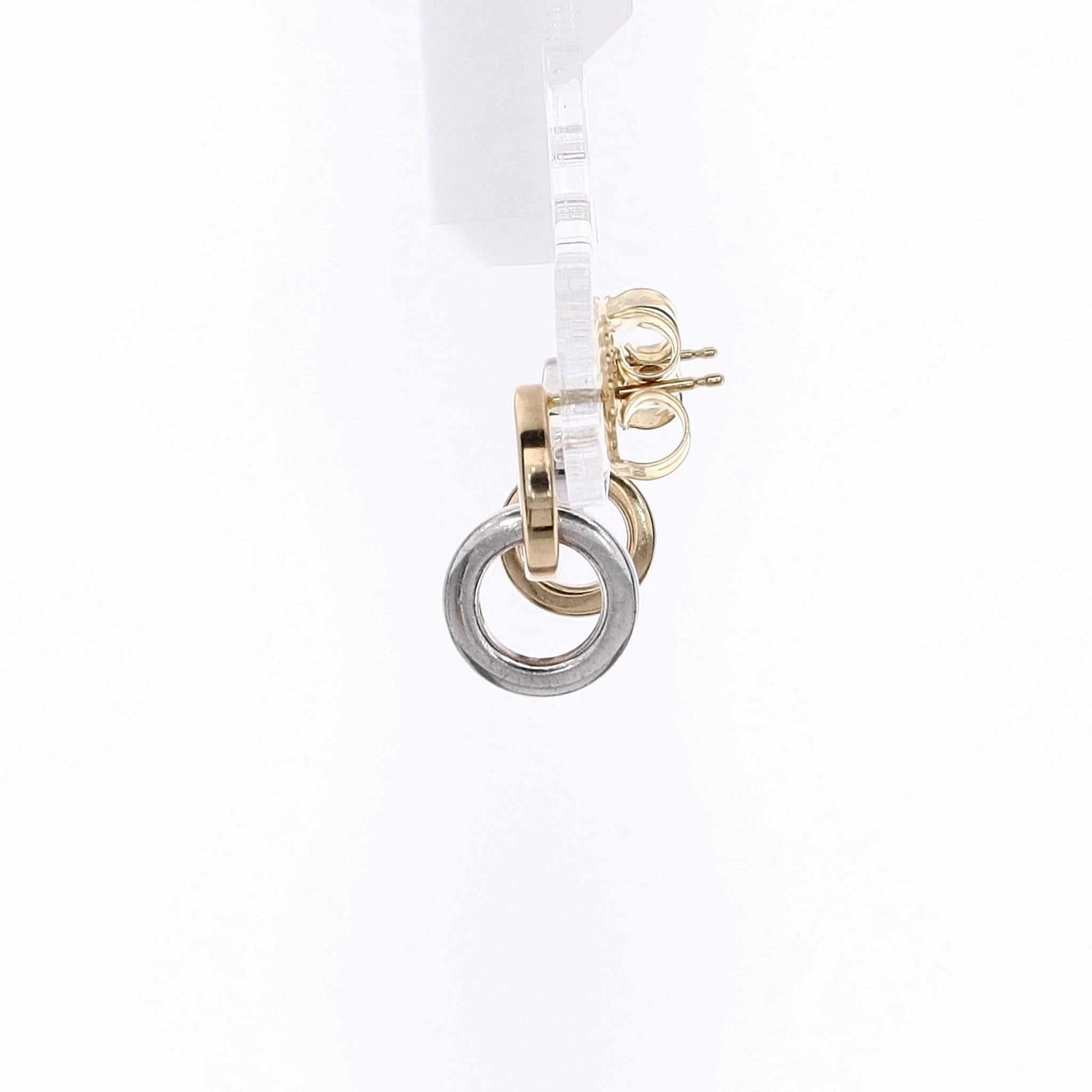 Estate Tiffany & Co Sterling Silver and 18 Karat Yellow Gold Interlocking Circle Dangle Earrings