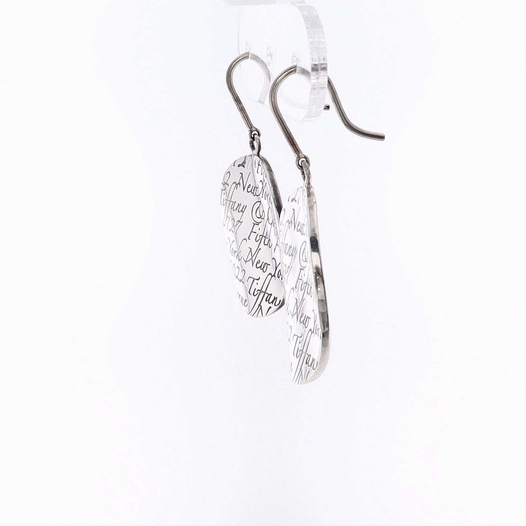 Estate Tiffany & Co Sterling Silver "Notes" Script Wavy Disc Dangle Earrings