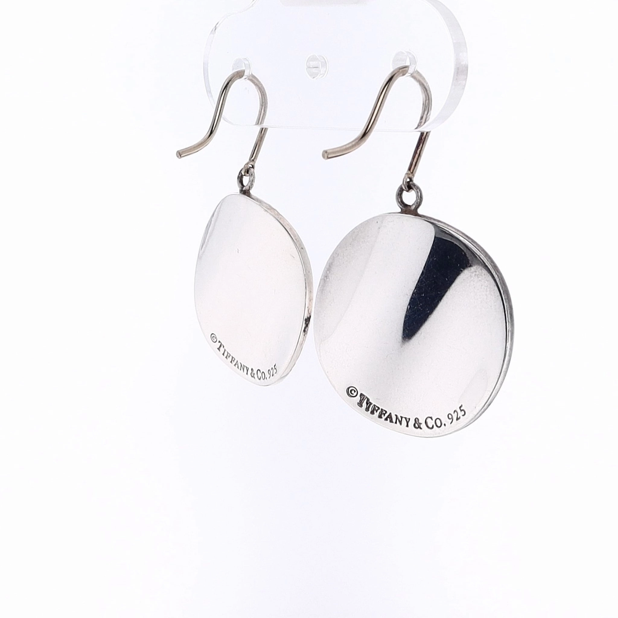 Estate Tiffany & Co Sterling Silver "Notes" Script Wavy Disc Dangle Earrings