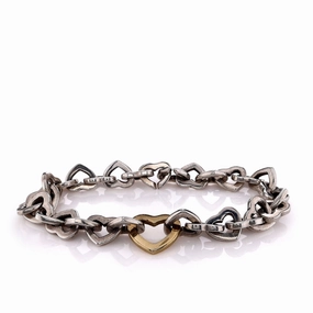 Estate Tiffany & Co Two-Tone 8" Polished Heart Link Chain Bracelet