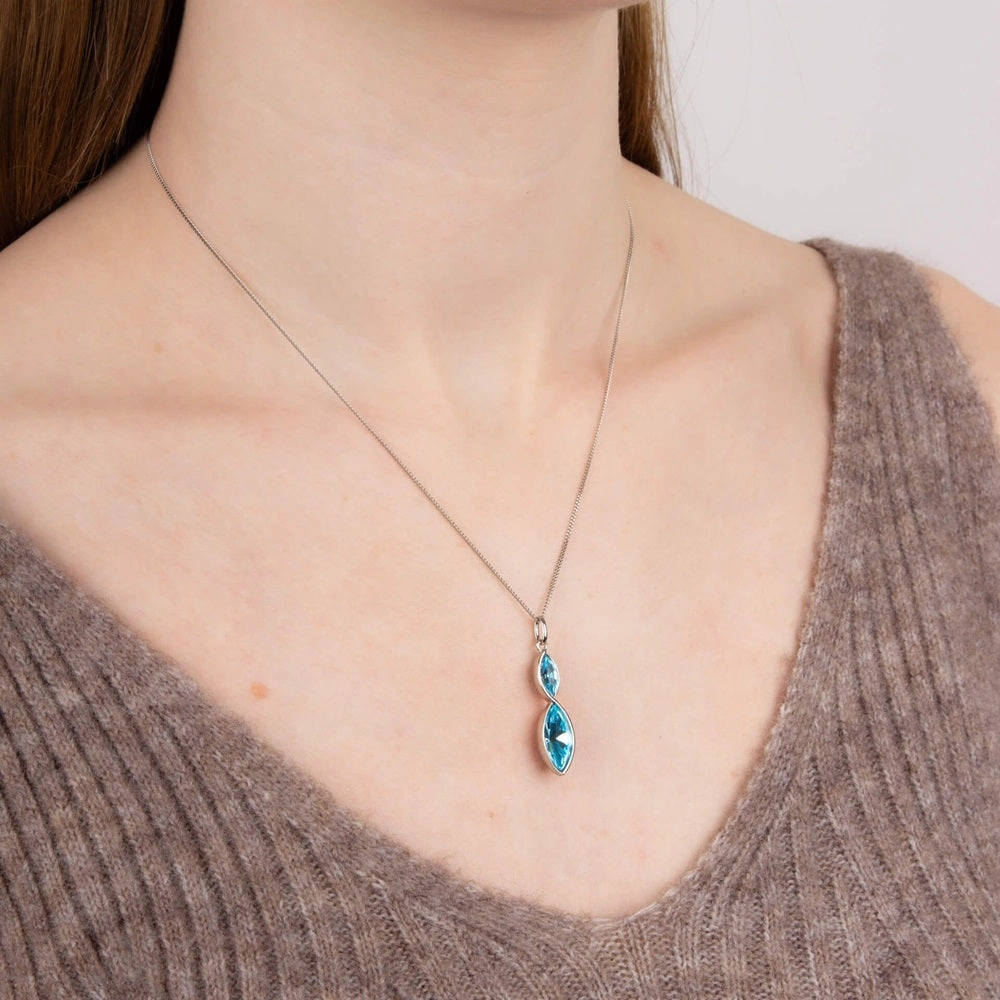 Fiorelli Silver Aqua Crystal Necklace P4800A