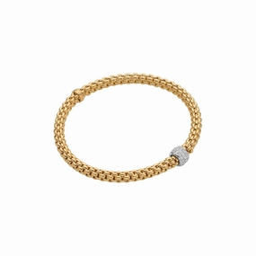 Fope 18k Gold Solo Flex'it Bracelet with Pav Diamonds