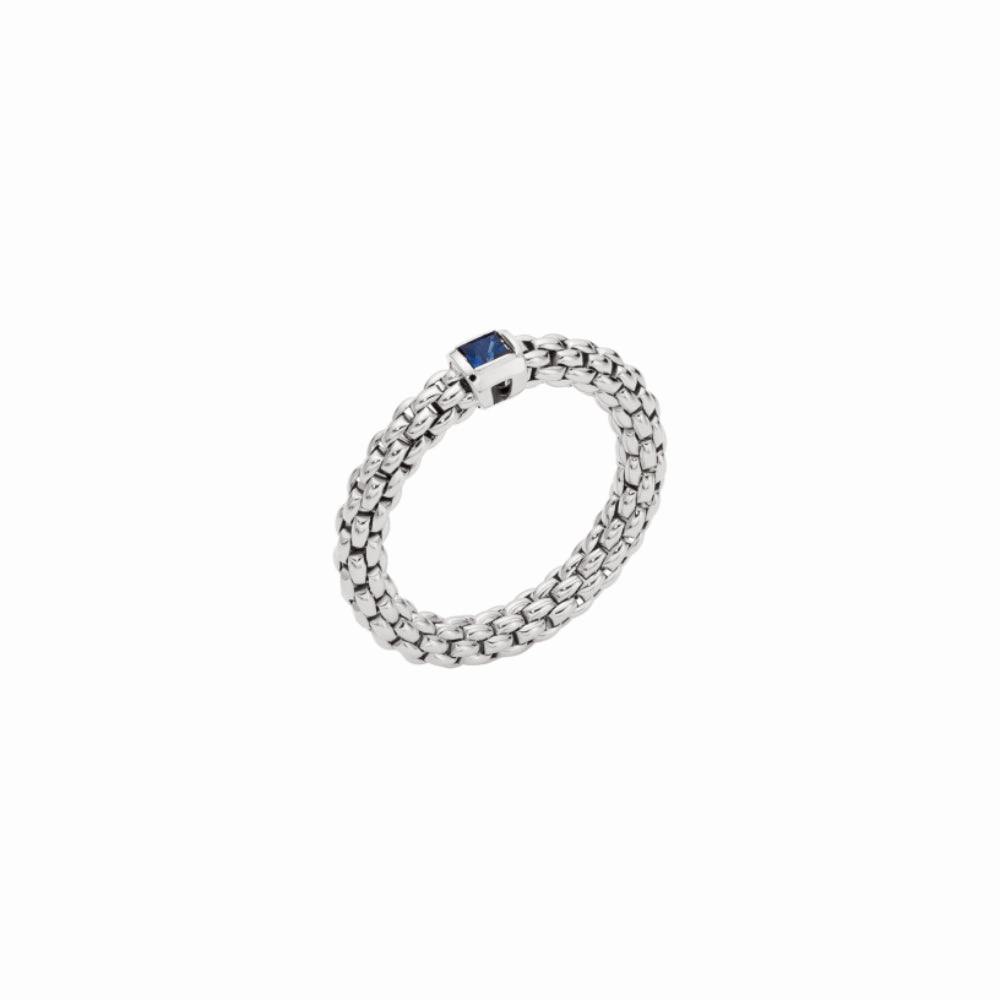 Fope 18k Souls Flex'it Ring with Bezel Set Blue Sapphire - Medium