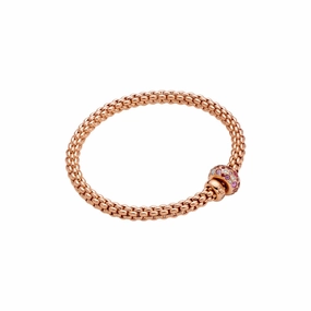 Fope Solo 18k Rose Gold Flex-It Bracelet with Pink Sapphires and Diamonds