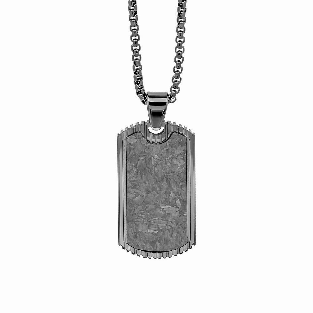 Fred Bennett Black Plated Steel and Carbon Fibre Dog Tag Mens Necklace N4588