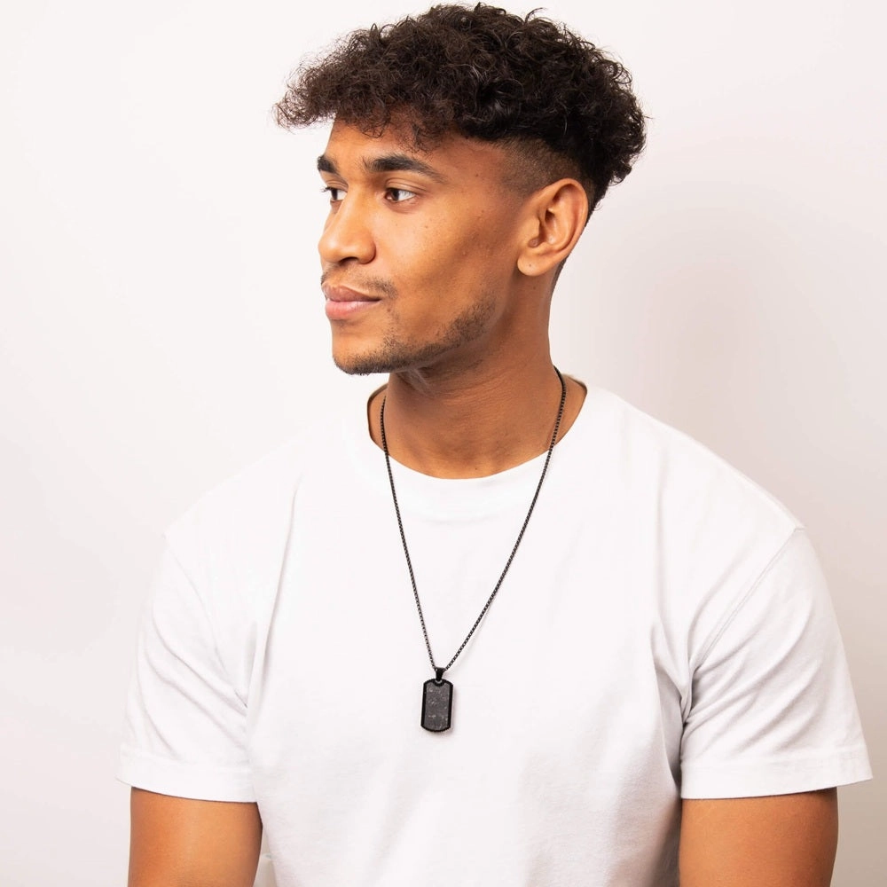 Fred Bennett Black Plated Steel and Carbon Fibre Dog Tag Mens Necklace N4588