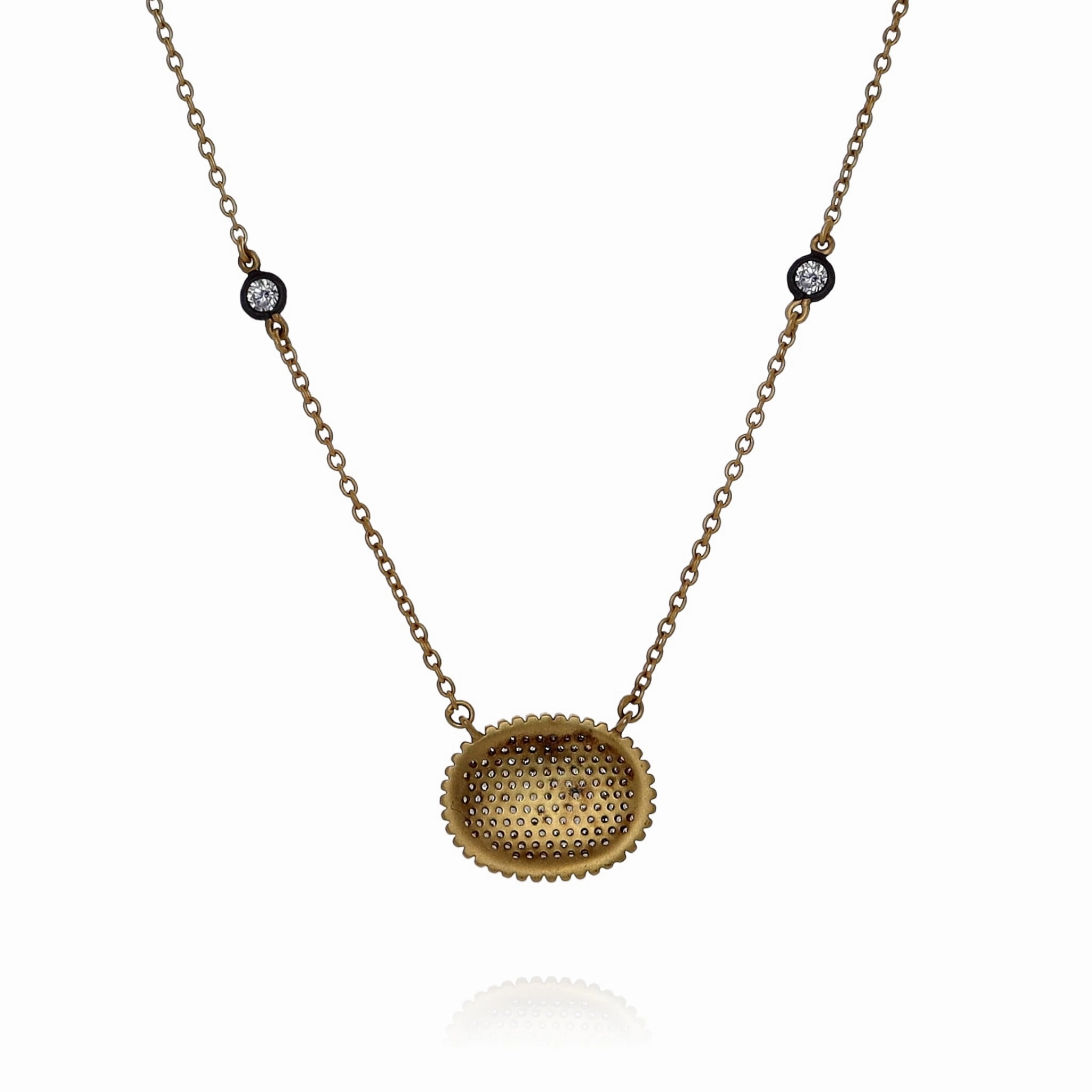 Freida Rothman Gold Tone Cubic Zirconia Oval Pendant Necklace