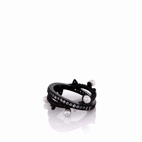 Freida Rothman Sterling Silver Pearl and Cubic Zirconia Cross Over Ring