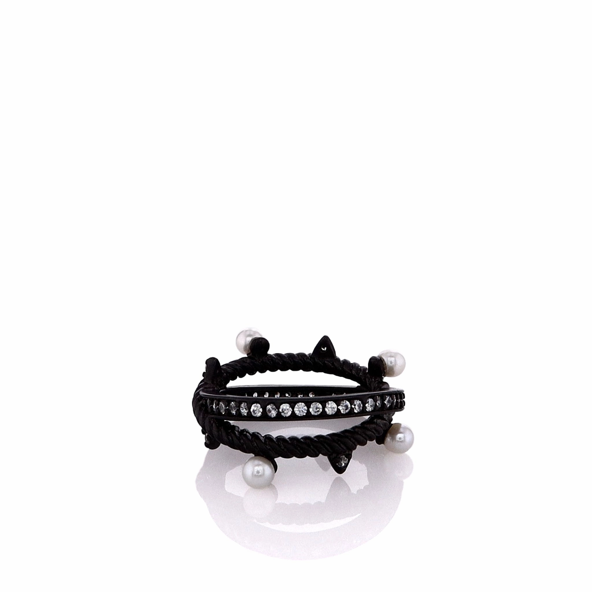 Freida Rothman Sterling Silver Pearl and Cubic Zirconia Cross Over Ring