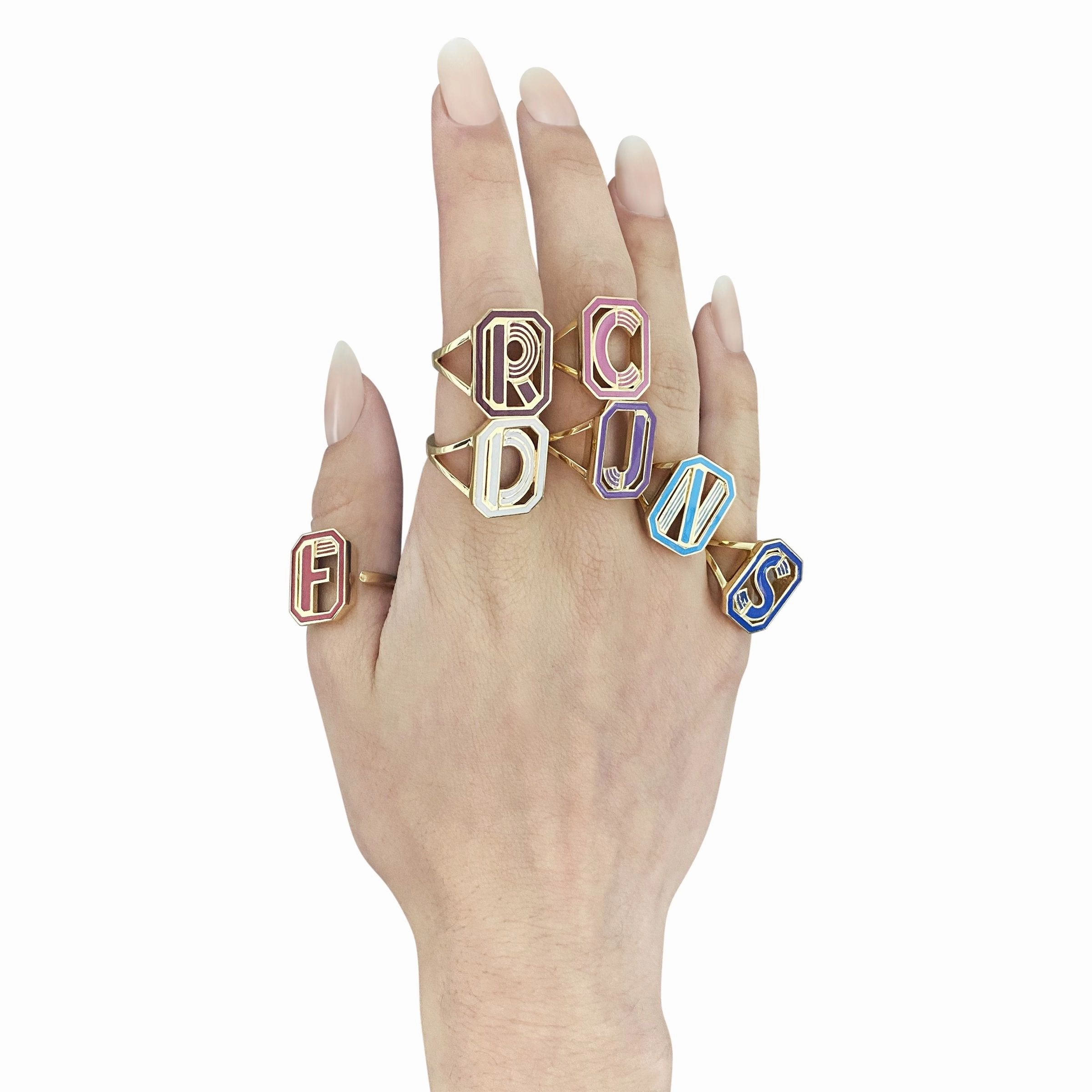 Gatsby Initial Ring - Fifteen Colors