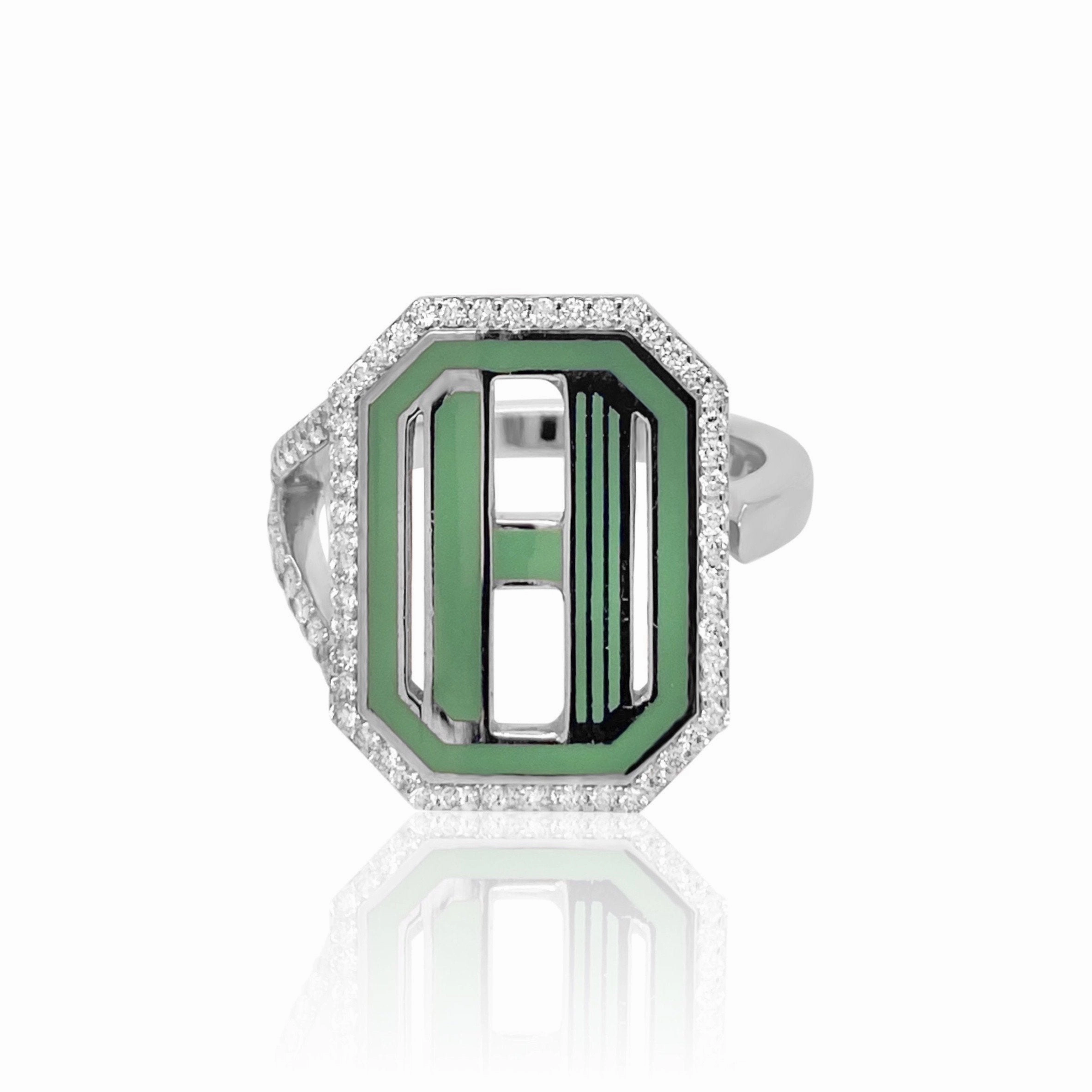 Gatsby Initial Ring with Diamonds - Fifteen Colors