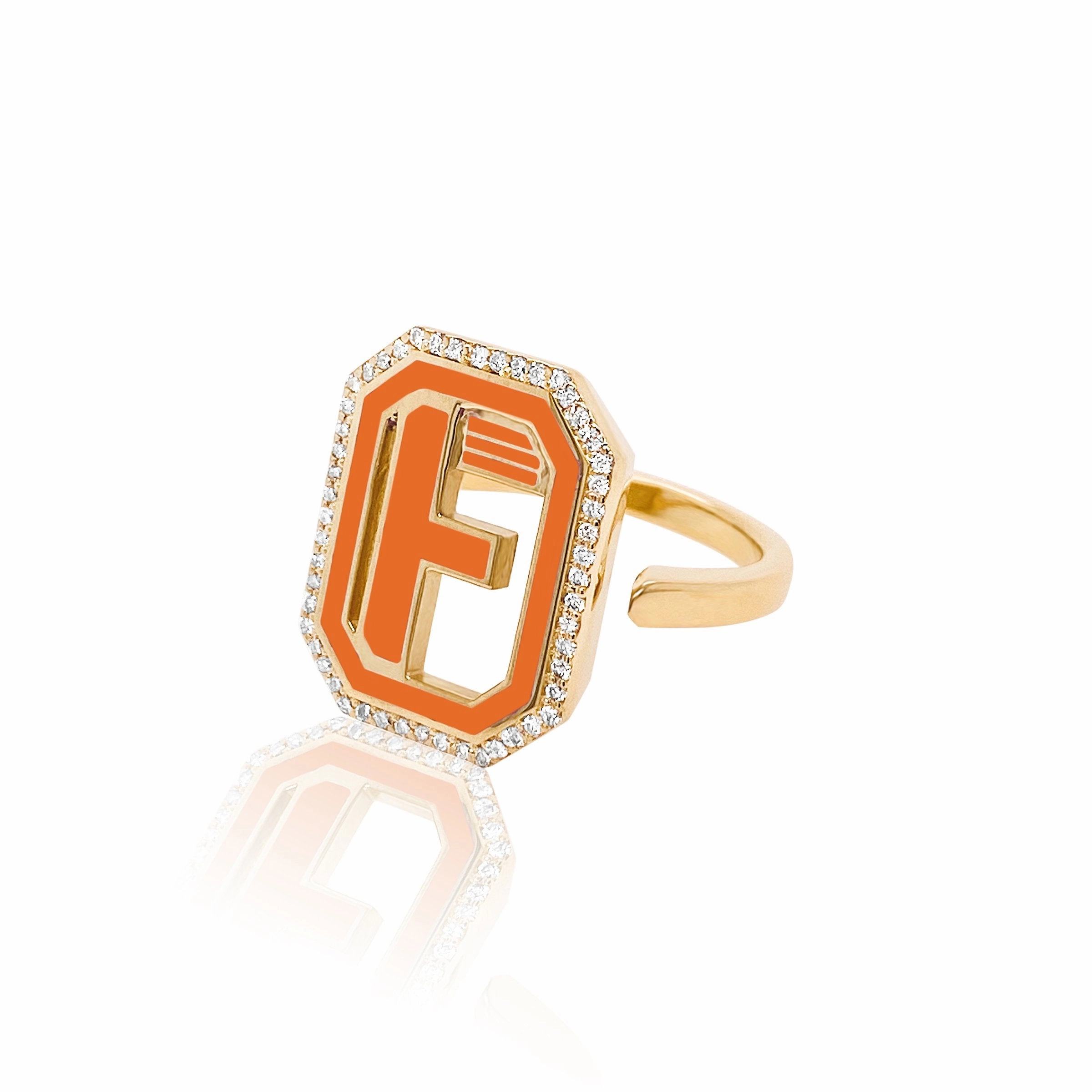 Gatsby Initial Ring with Diamonds - Fifteen Colors