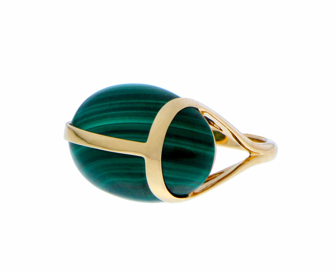Gold ring with a malachite or tiger eye scarab