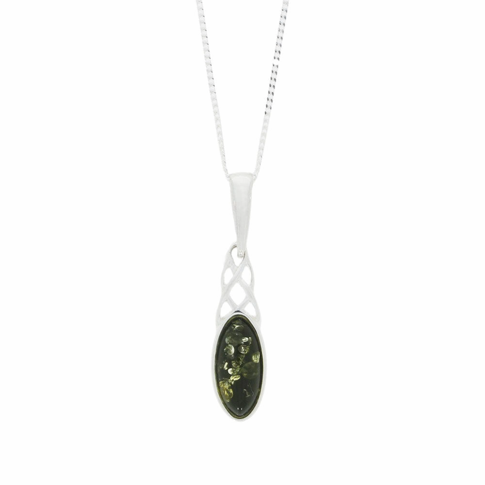 Green Amber Sterling Silver Small Celtic Pendant and Chain