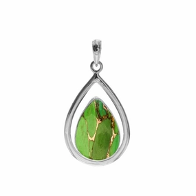 Green Mohave Turquoise Sterling Silver Teardrop Pendant & Chain