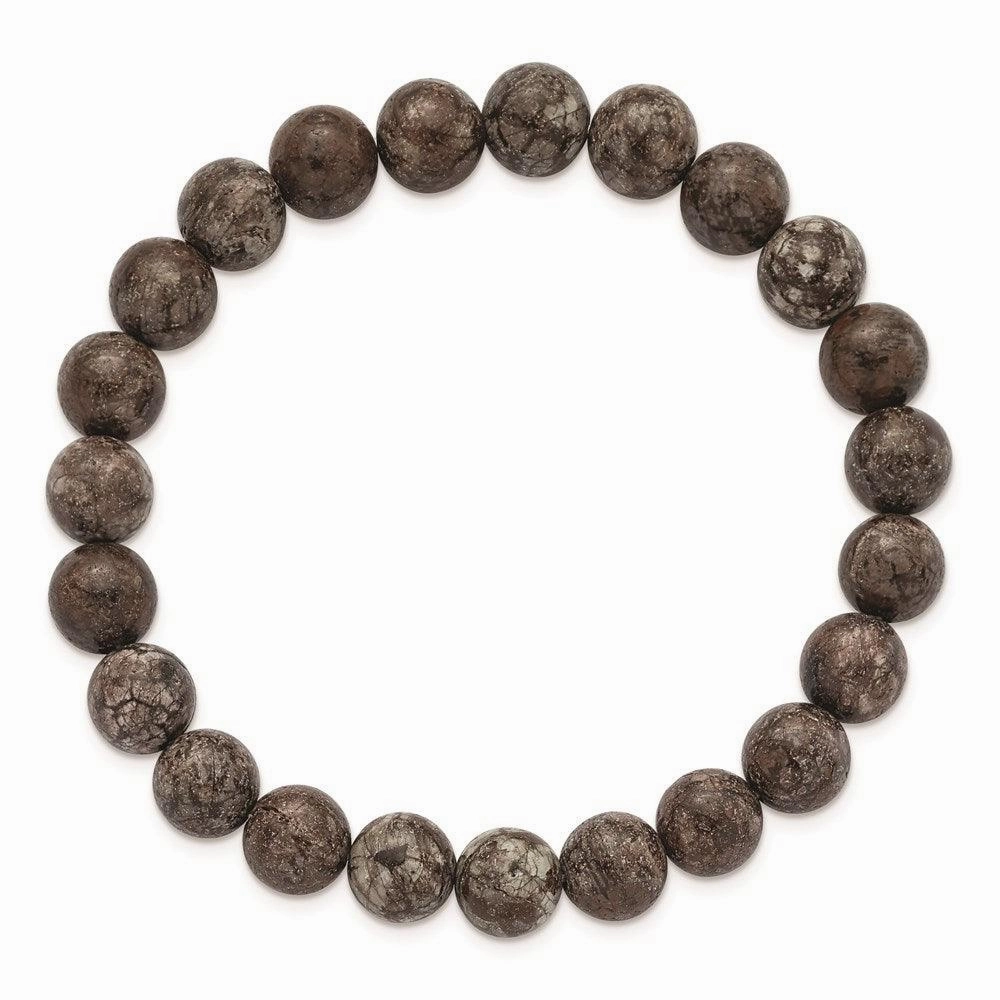 Grey Snowflake Agate Beaded Stretch Bracelet