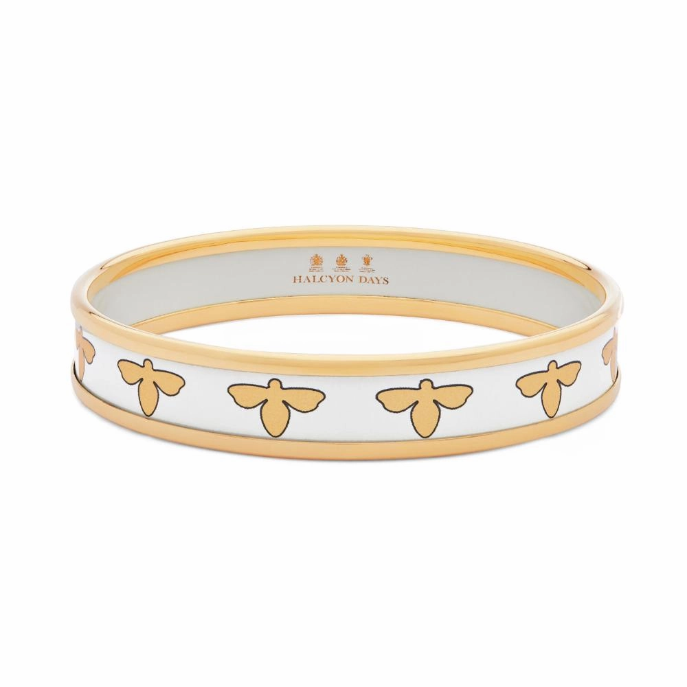 Halcyon Days 1cm Bee Cream & Gold Enamel Bangle
