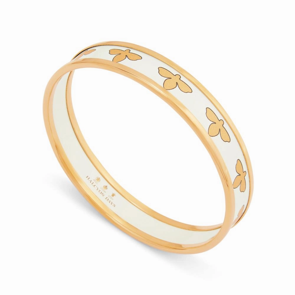Halcyon Days 1cm Bee Cream & Gold Enamel Bangle