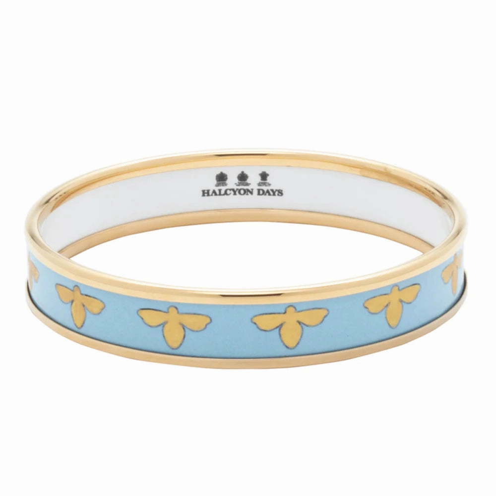 Halcyon Days 1cm Bee Forget-Me-Not & Gold Enamel Bangle