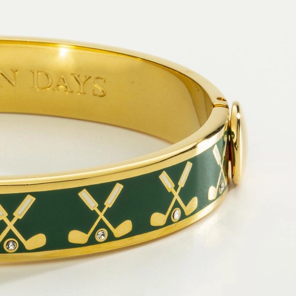 Halcyon Days 1cm Golf Club Gold Hinged Enamel Bangle