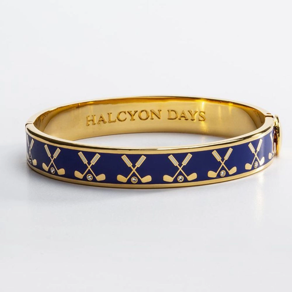 Halcyon Days 1cm Golf Club Gold Hinged Enamel Bangle