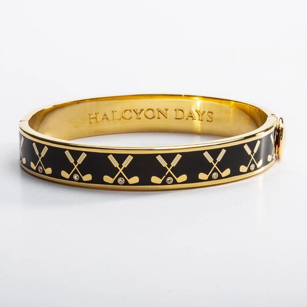 Halcyon Days 1cm Golf Club Gold Hinged Enamel Bangle