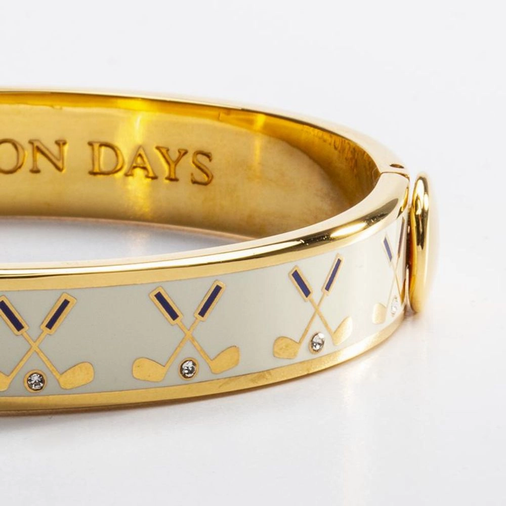 Halcyon Days 1cm Golf Club Gold Hinged Enamel Bangle
