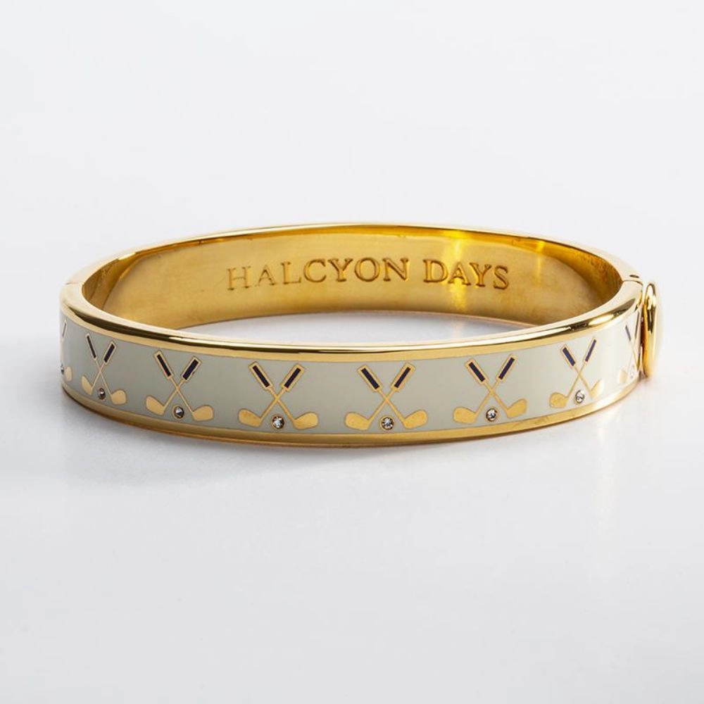 Halcyon Days 1cm Golf Club Gold Hinged Enamel Bangle