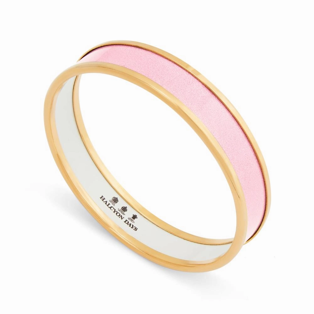 Halcyon Days 1cm Pale Pink & Gold Enamel Bangle