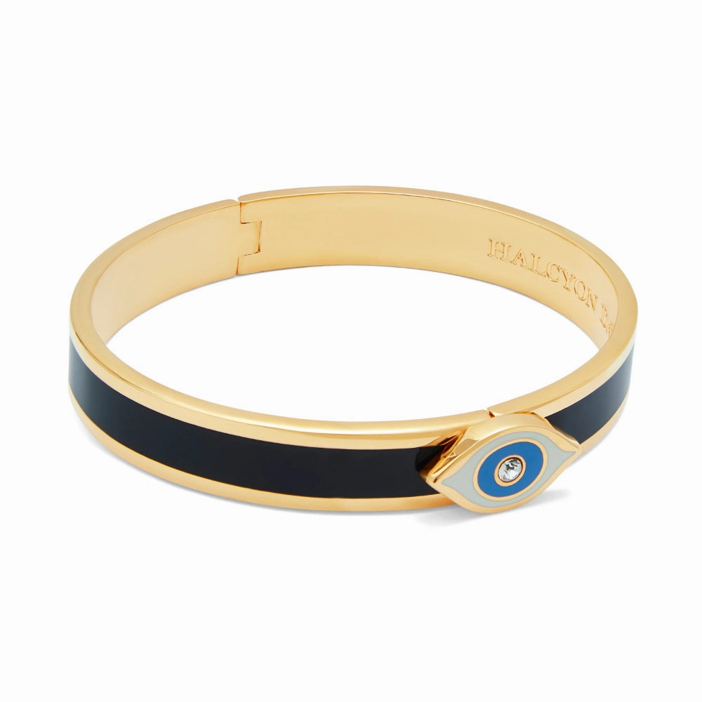 Halcyon Days Evil Eye Sparkle Button Midnight & Gold Bangle