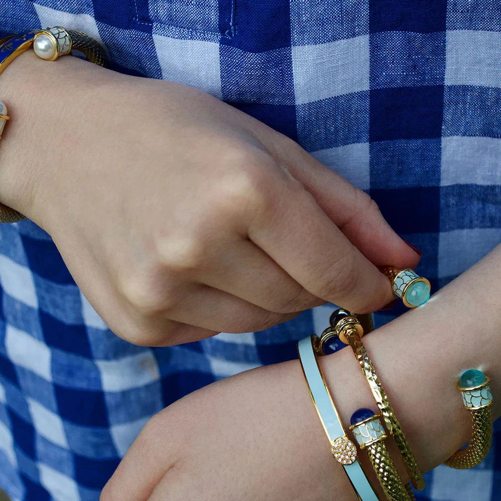 Halcyon Days Skinny Pave Button Hinged Bangle