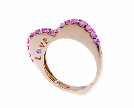 Heart shaped rose gold rings with diamonds, tsavorite or pink sapphires
