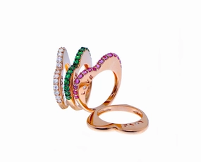Heart shaped rose gold rings with diamonds, tsavorite or pink sapphires