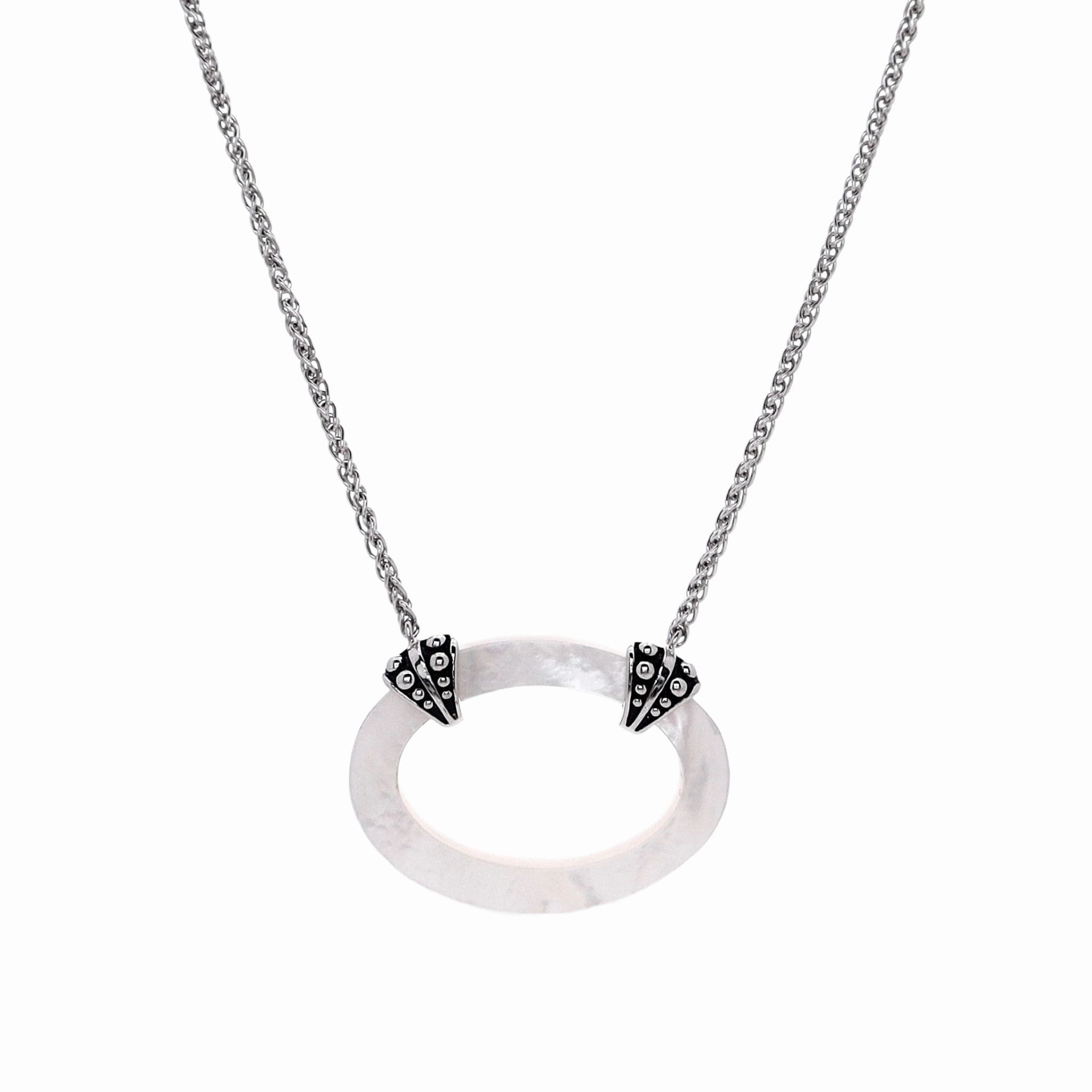 Honora Sterling Silver 17" Oval Mother of Pearl Pendant Necklace