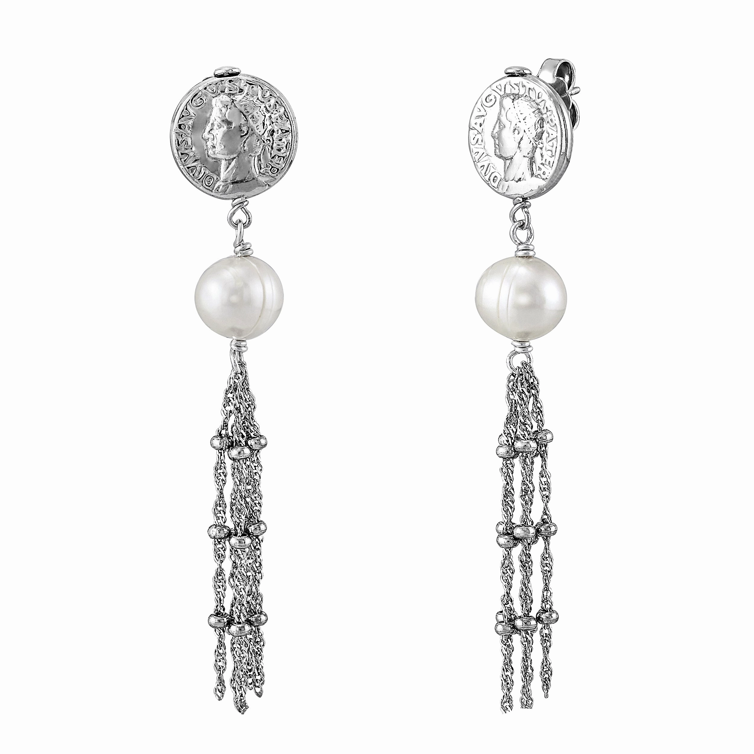 Honora Sterling Silver Coin and Freshwater Pearl Drop Earrings