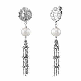 Honora Sterling Silver Coin and Freshwater Pearl Drop Earrings