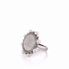 Honora Sterling Silver Coin Design Center and Button Pearl Ring