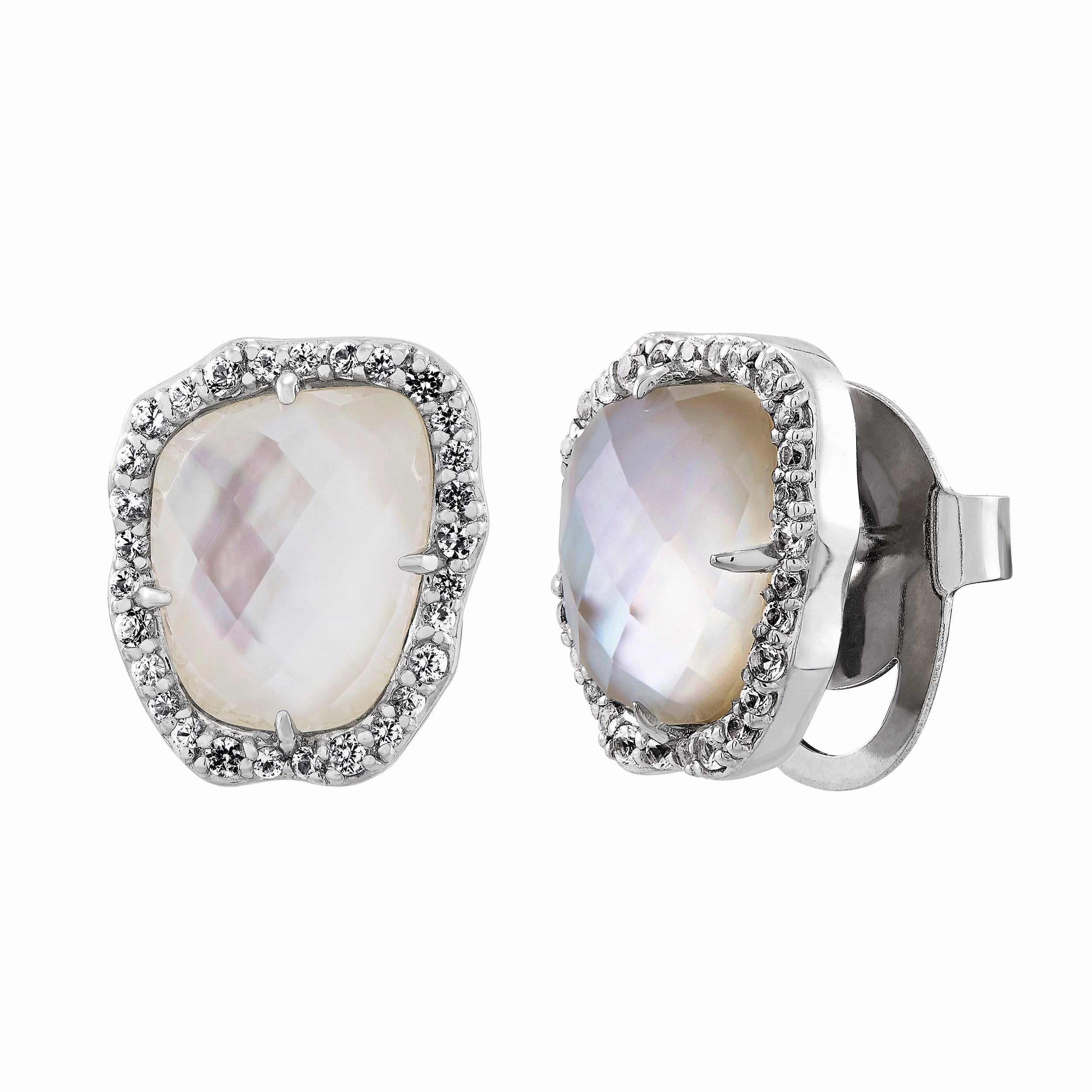 Honora Sterling Silver Mother of Pearl and White Sapphire Stud Earrings