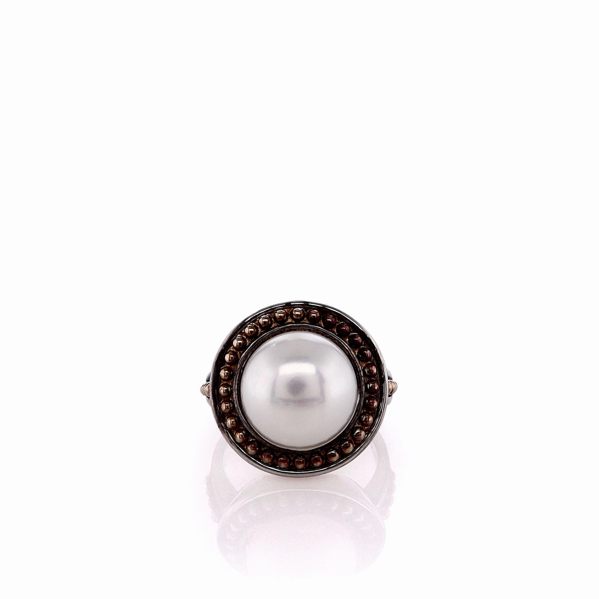 Honora Two-Tone Beaded Yellow Gold Frame Button Pearl Ring