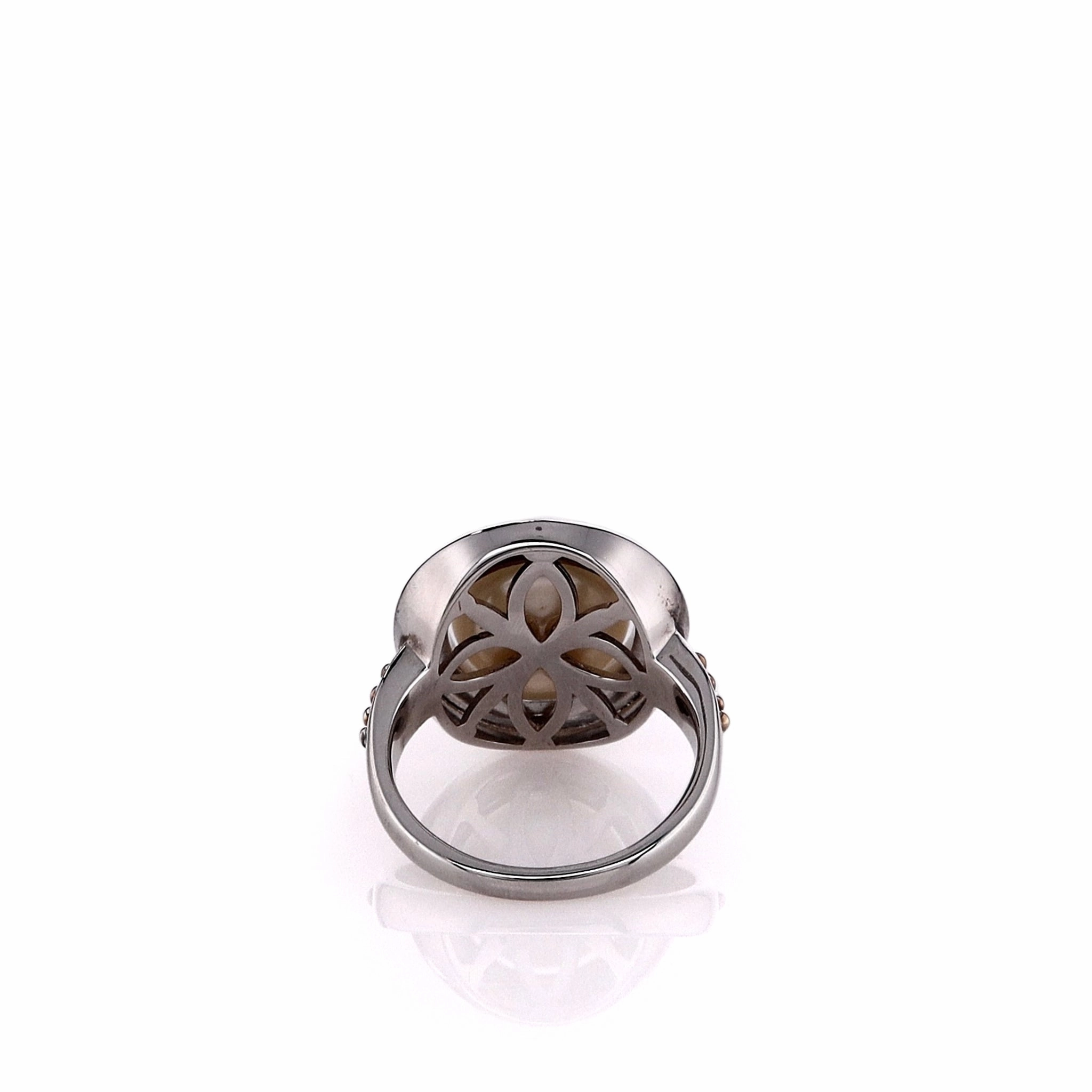 Honora Two-Tone Beaded Yellow Gold Frame Button Pearl Ring