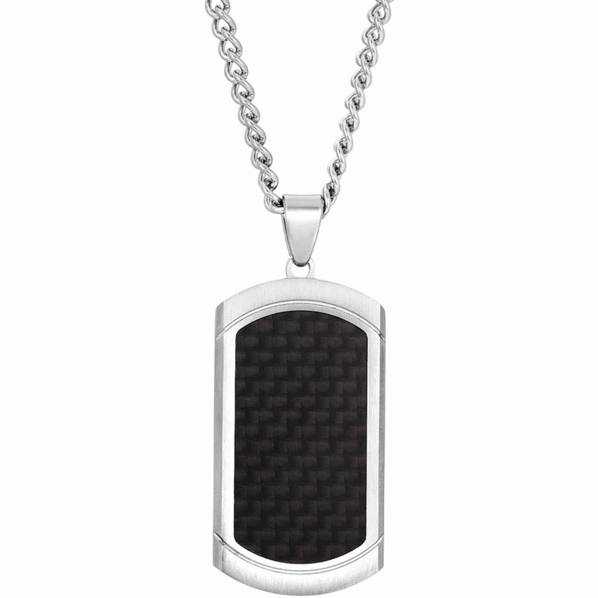Invicta Men's Dog Tag Pendant Necklace - Inlaid Carbon Fiber Steel, 24 inch | N8165